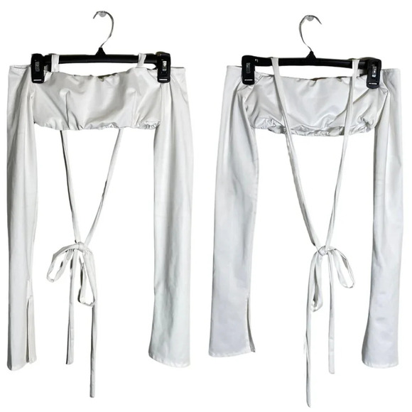 Edikted Flare Sleeve Cropped Halter Top Womens Small White Long Sleeve Going Out - Picture 1 of 14